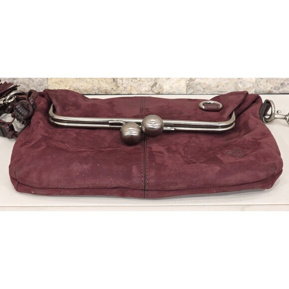 PATRICIA NASH Livata Crossbody Nubuck Leather Kisslock Plum Bag Boho Retro Purse - Picture 11 of 16